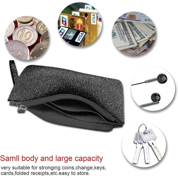 ❤️Crystal Zipper Change Purse Rhinestone Wallet Double-sided crystal diamond Zip - Picture 4 of 8